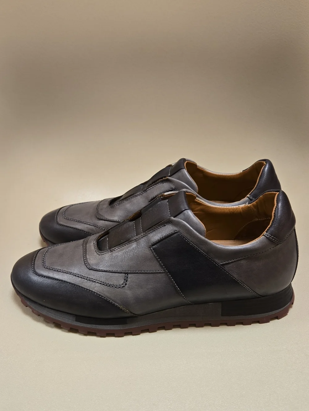 Mezlan Leather Two-Tone Slip On Lug Sole Sneakers Size 9.5 Made In Spain